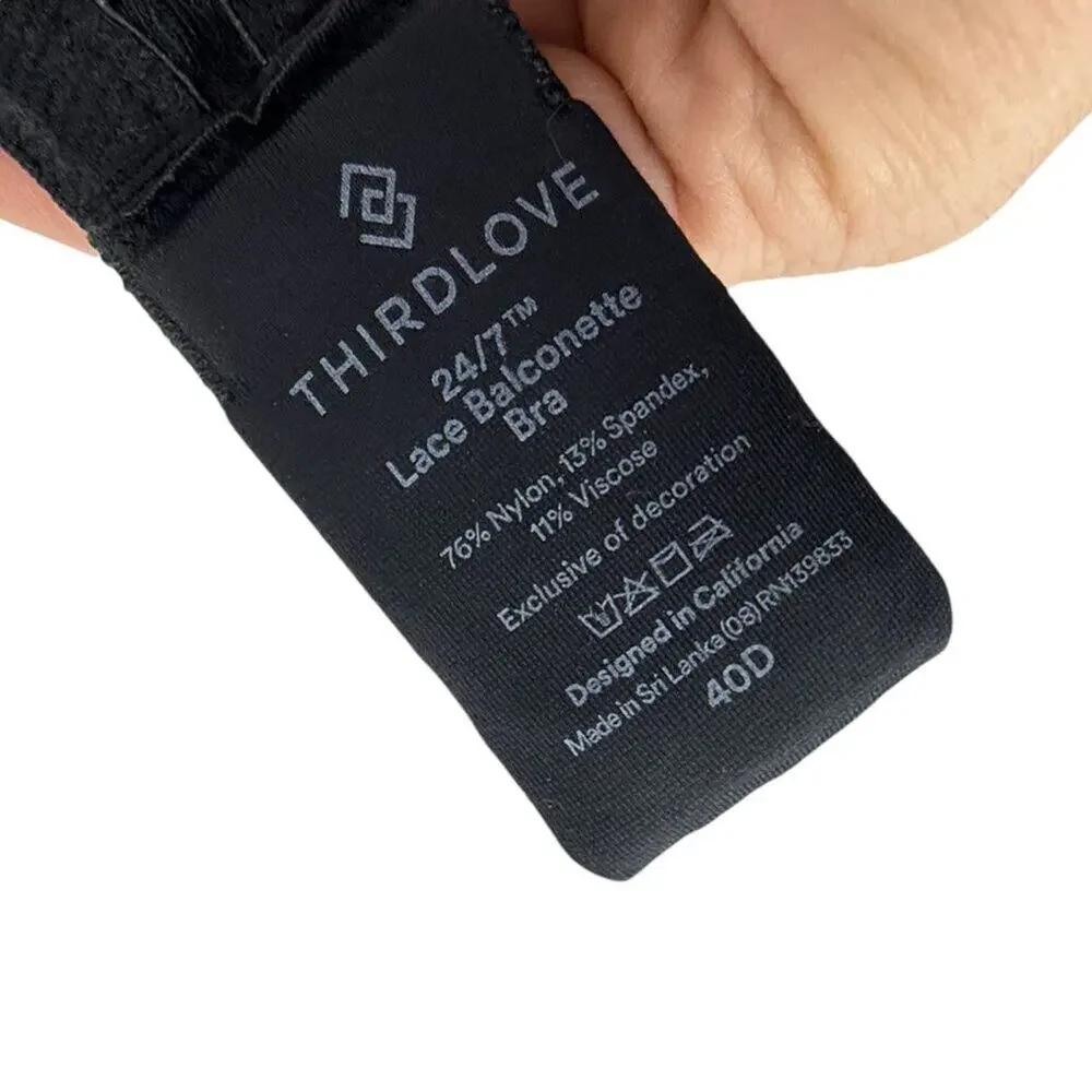 ThirdLove 24/7 Lace Balconette Bra Black Tan Womens 40D